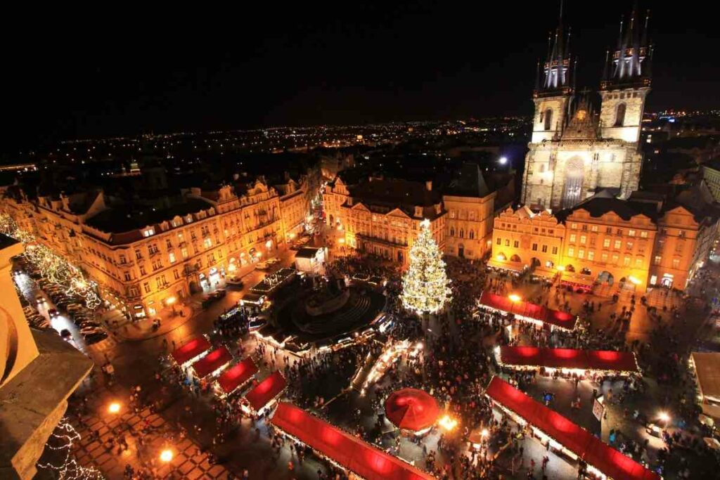 Christmas market Prague at night