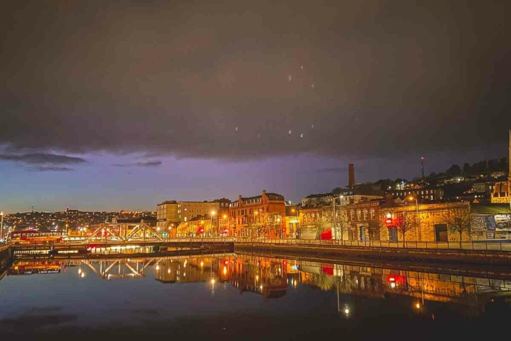 Cork city river at night