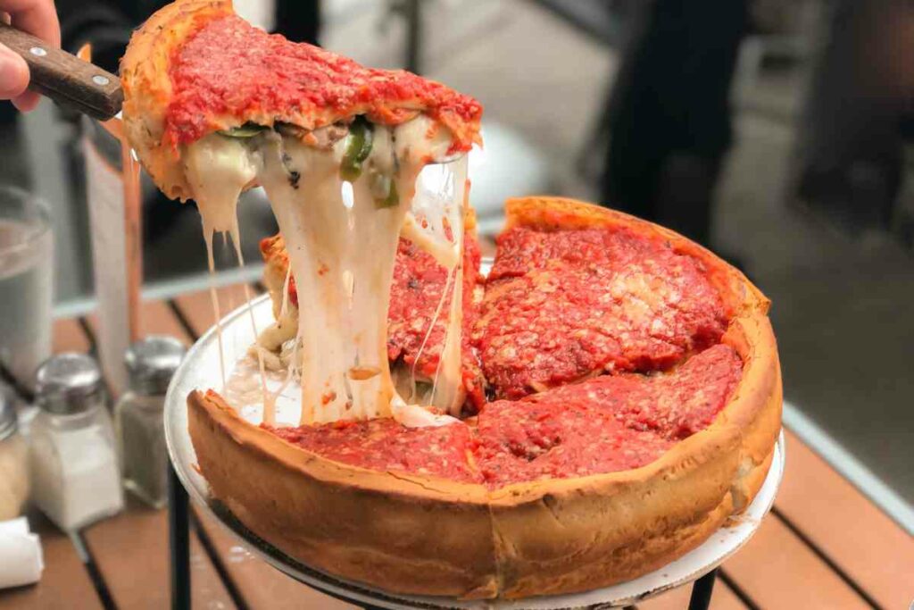 Eating Chicago style pizza