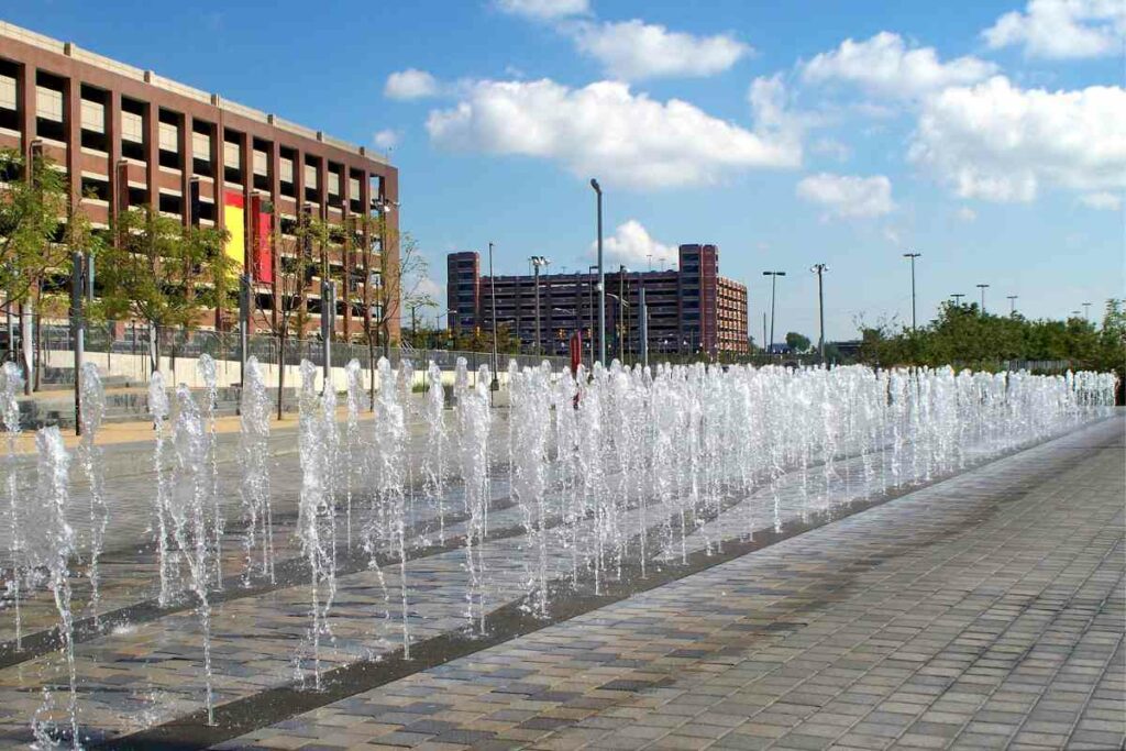 Detroit Riverwalk fountain