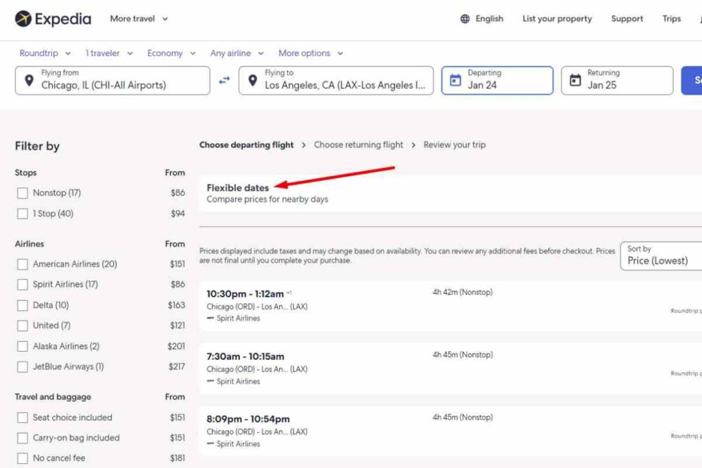 Flexible dates Expedia tips