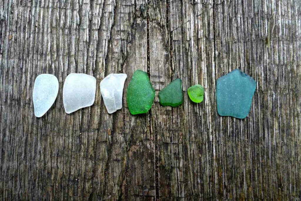 Tiny blue, white and green sea glass