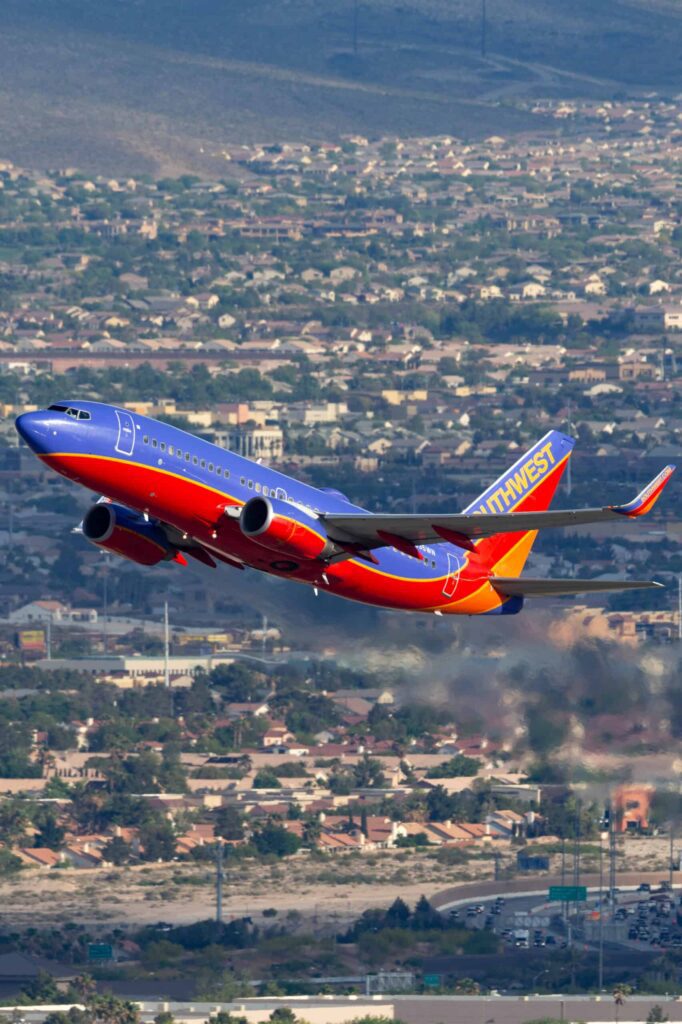 A spectacular view of the southwest aircraft while taking off