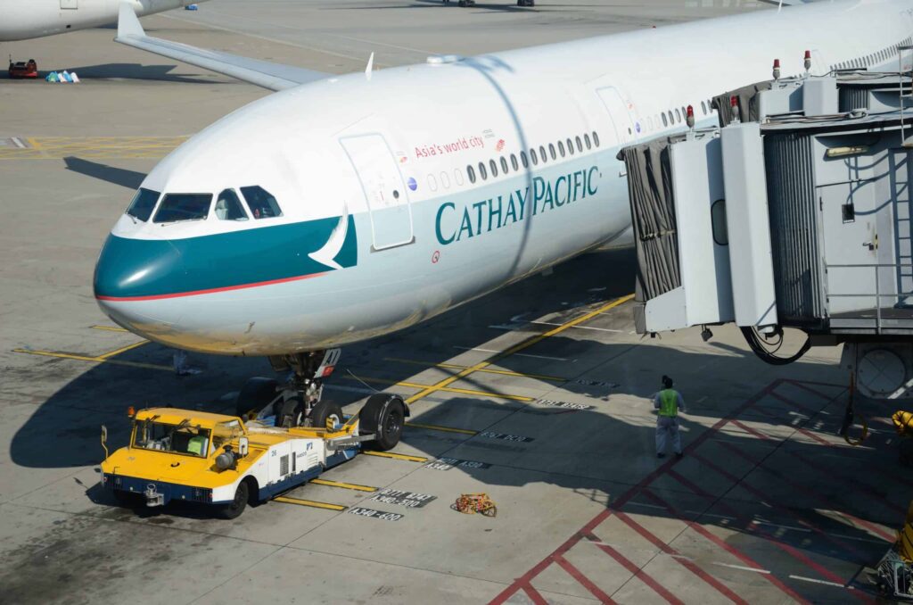 Cathay pacific aircraft at airport