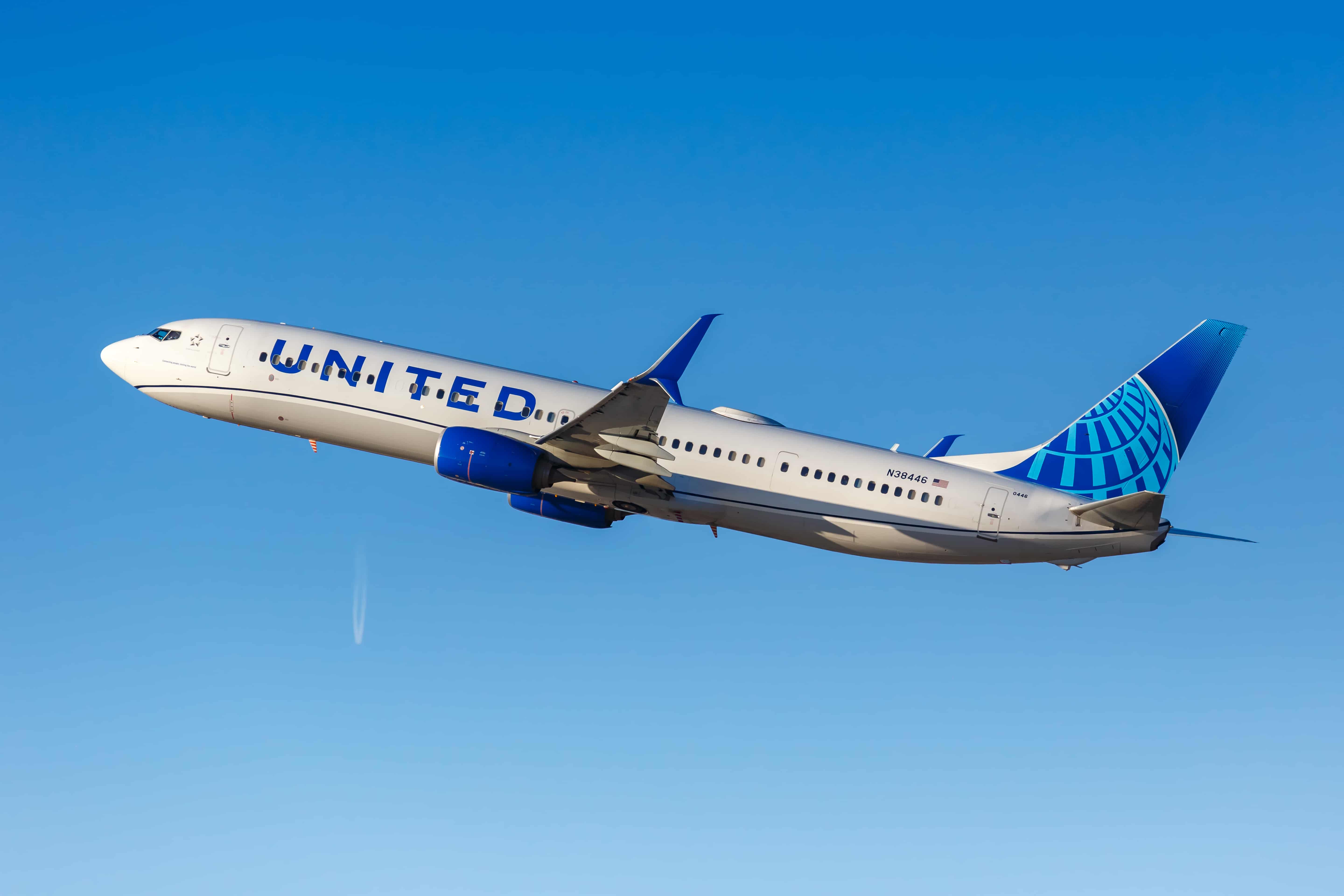 United Boeing aircraft is taking off.