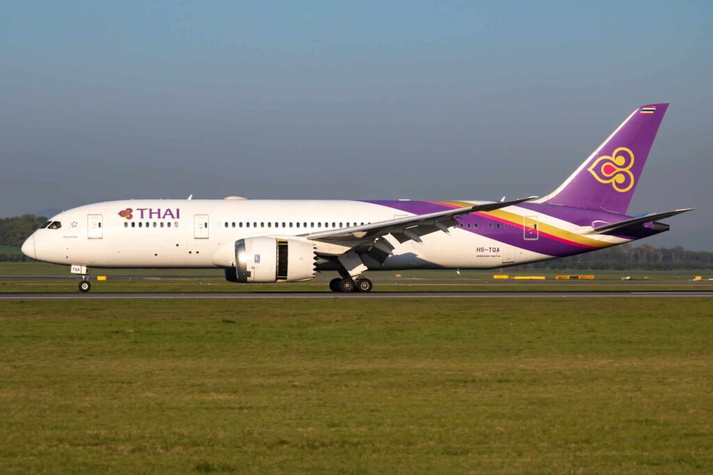 Thai Airways passenger aircraft arrival and landing at Airport