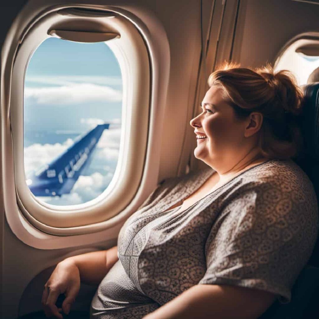 Plus sized woman on aircraft